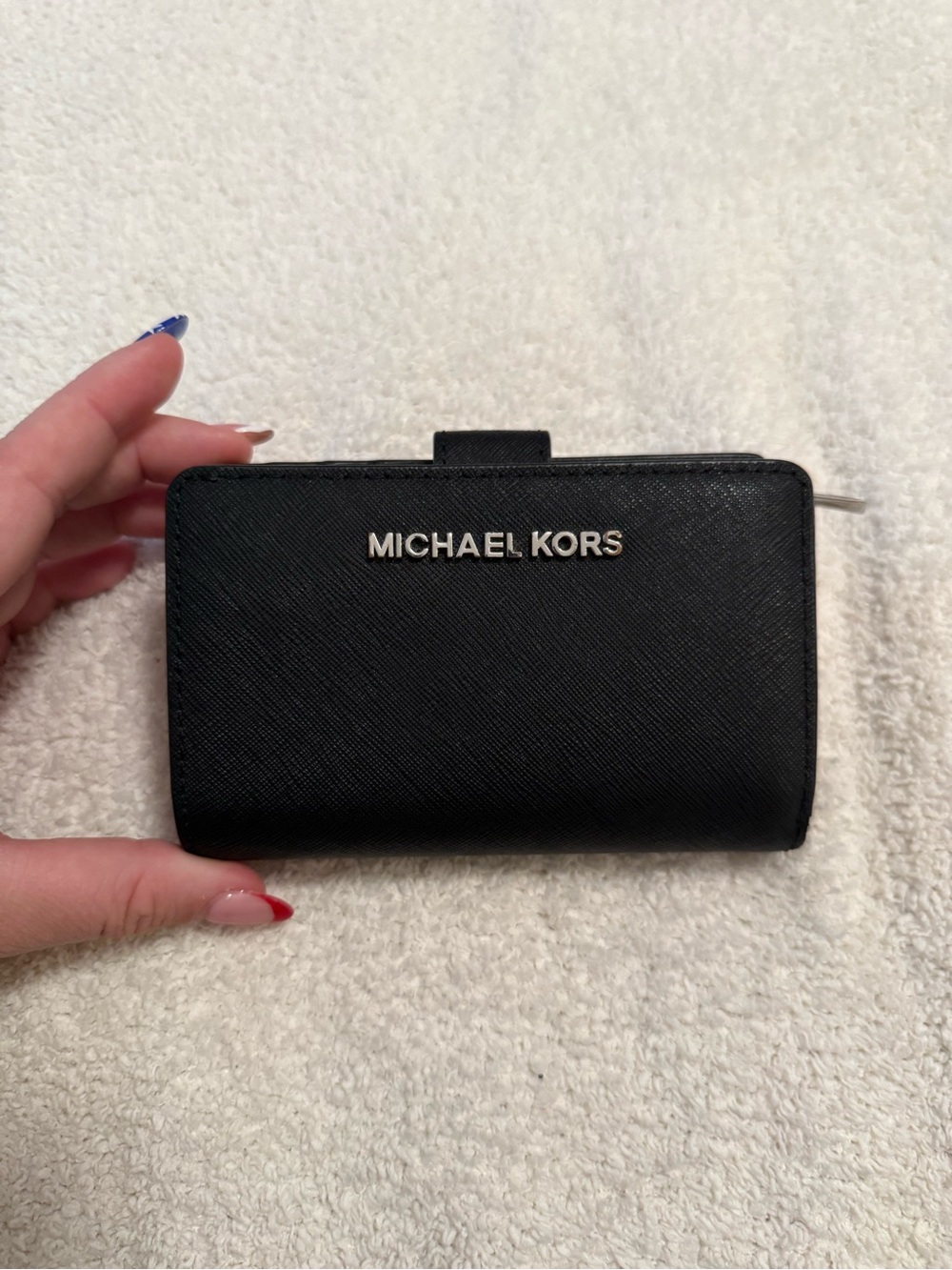 Michael Kors Black Saffiano Leather Card Wallet with Gold Logo